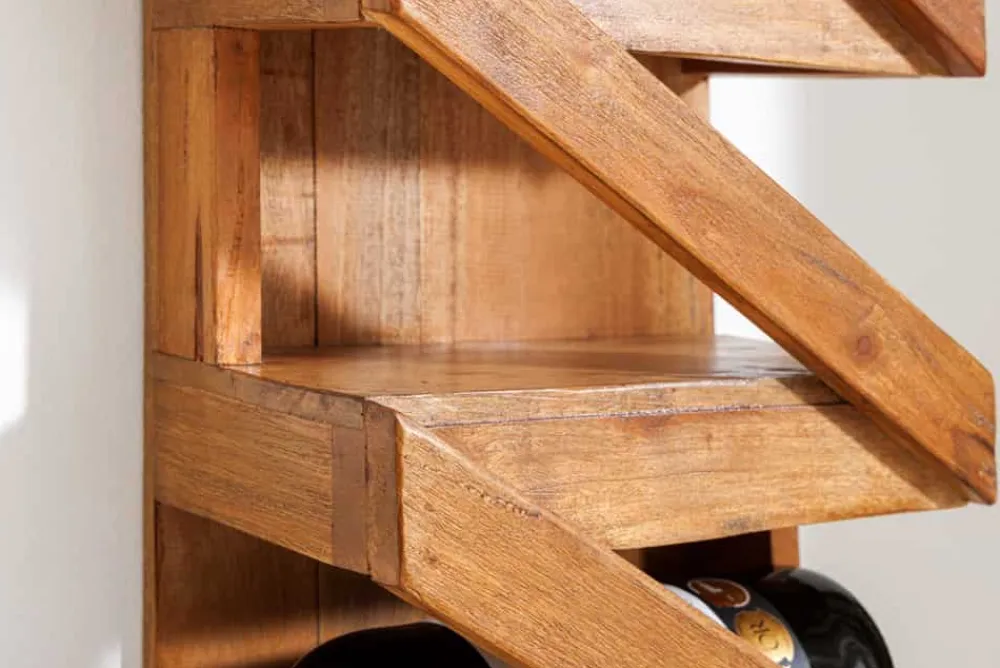 Riess-Ambiente Mehr...|Massivholzregale > Massives Weinregal MAKASSAR 80cm recyceltes Teakholz für 5 Flaschen Wandregal