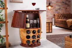 Riess-Ambiente Mehr...|Massivholzregale > Massives Weinregal SEVEN SEAS 80cm natur Pinienholz Weltkarte Weinfass Barschrank
