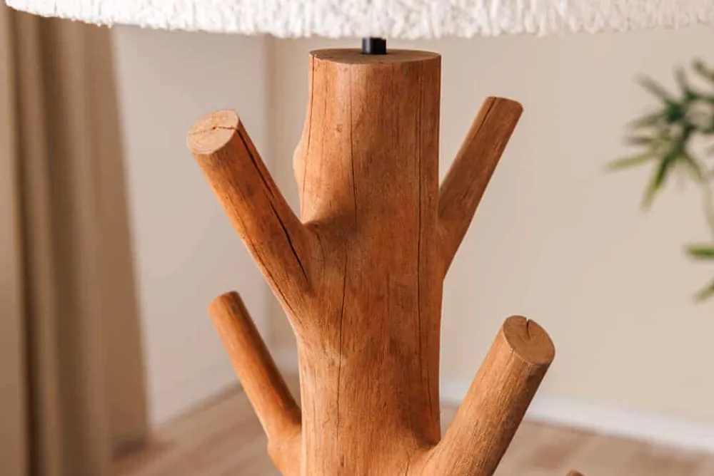 Riess-Ambiente Tischlampen > Massive Tischlampe JEWELRY 60cm natur Mangostanholz weißer Stoffschirm