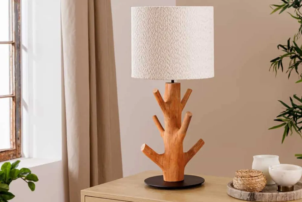 Riess-Ambiente Tischlampen > Massive Tischlampe JEWELRY 60cm natur Mangostanholz weißer Stoffschirm