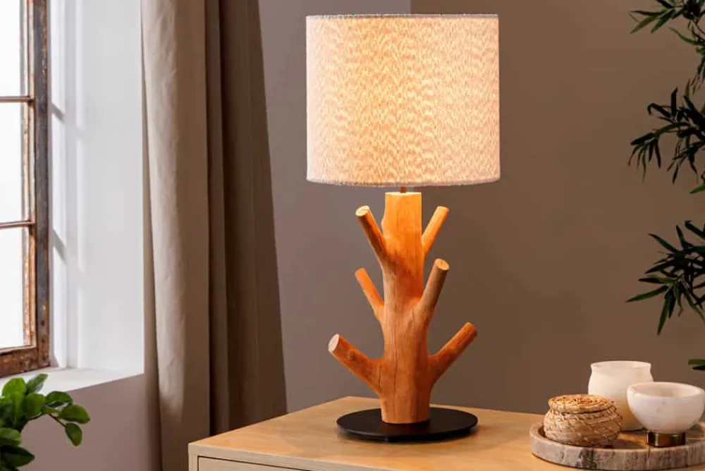 Riess-Ambiente Tischlampen > Massive Tischlampe JEWELRY 60cm natur Mangostanholz weißer Stoffschirm