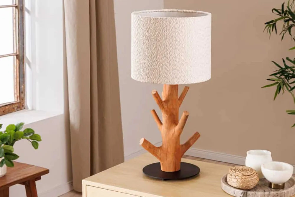 Riess-Ambiente Tischlampen > Massive Tischlampe JEWELRY 60cm natur Mangostanholz weißer Stoffschirm