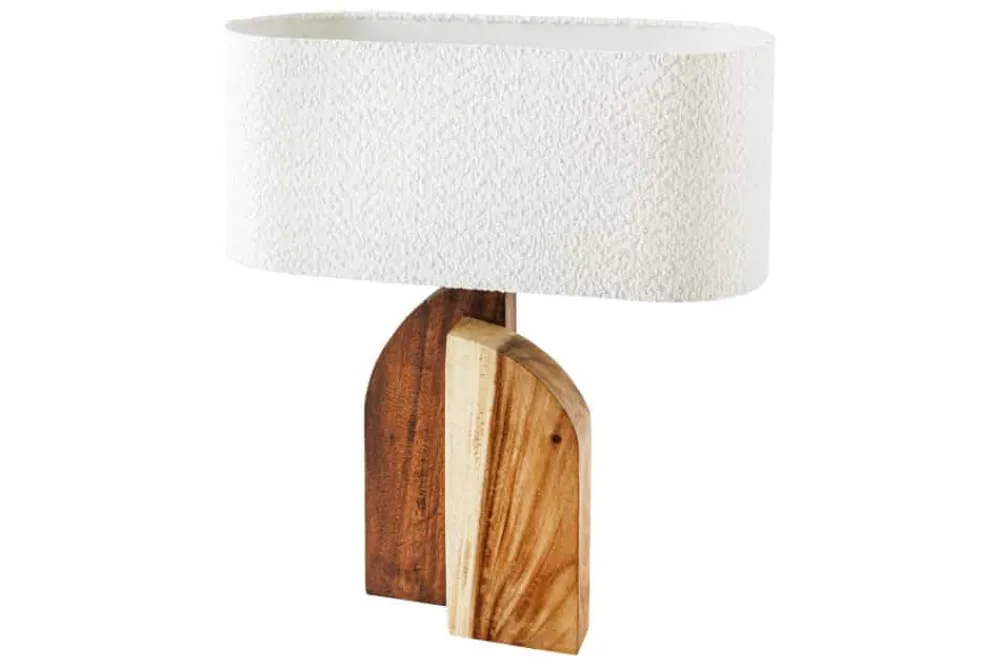 Riess-Ambiente Tischlampen > Massive Tischlampe LOVERS 60cm natur Regenbaumholz weißer Stoffschirm