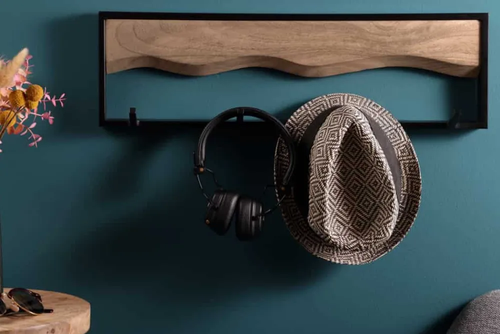 Riess-Ambiente Mehr...|Mehr... > Massive Wandgarderobe AMAZONAS 60cm Mangoholz Metall schwarz mit 4 Kleiderhaken
