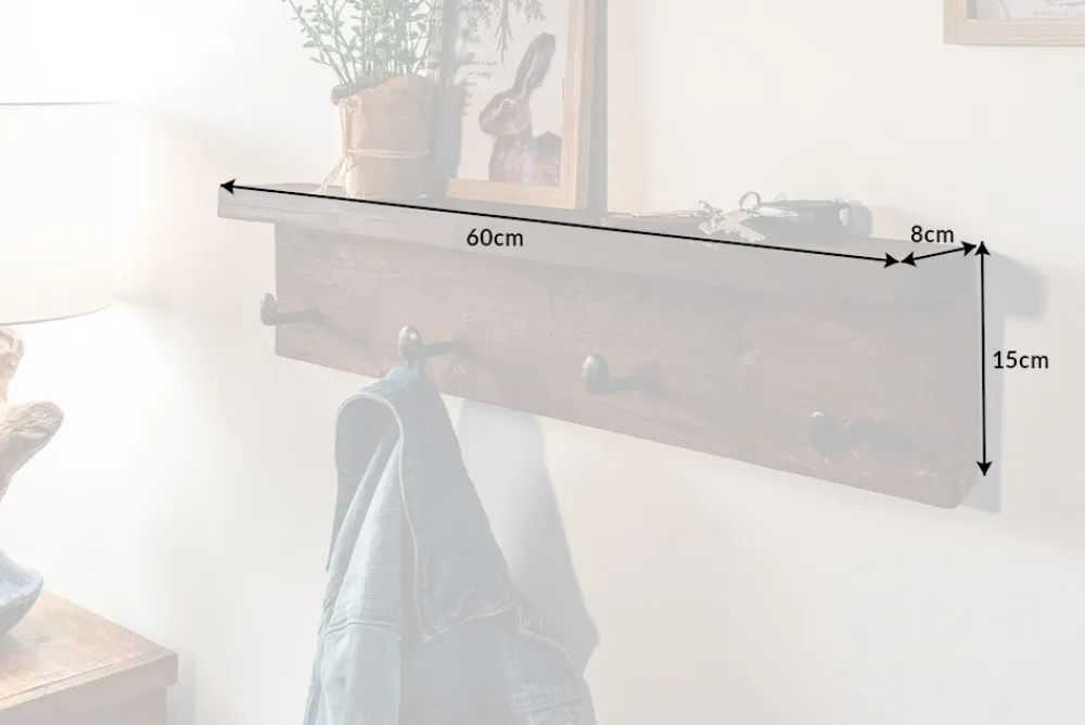 Riess-Ambiente Mehr...|Mehr... > Massive Wandgarderobe HEMINGWAY 60cm natur recyceltes Teakholz mit Ablage