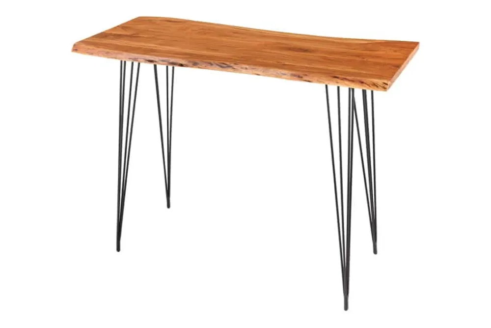 Riess-Ambiente Mehr...|Mehr... > Massivholz Bartisch MAMMUT 140cm natur Akazie Baumkante Metall schwarz Hairpin Legs