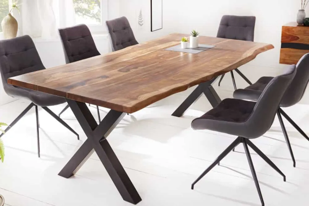Riess-Ambiente Esstische|Mehr... > Massivholz Baumkanten Esstisch AMAZONAS 180cm braun Sheesham schwarze Metallbeine