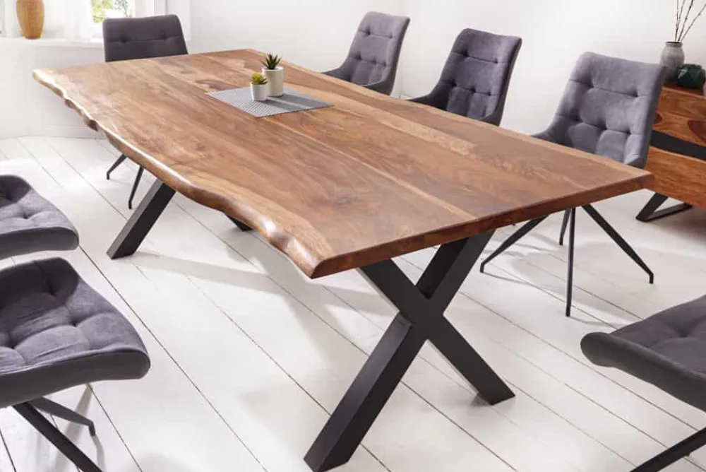 Riess-Ambiente Esstische|Mehr... > Massivholz Baumkanten Esstisch AMAZONAS 180cm braun Sheesham schwarze Metallbeine