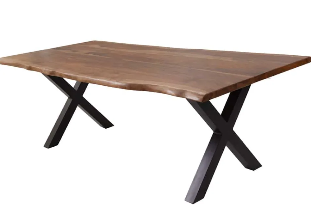 Riess-Ambiente Esstische|Mehr... > Massivholz Baumkanten Esstisch AMAZONAS 180cm braun Sheesham schwarze Metallbeine