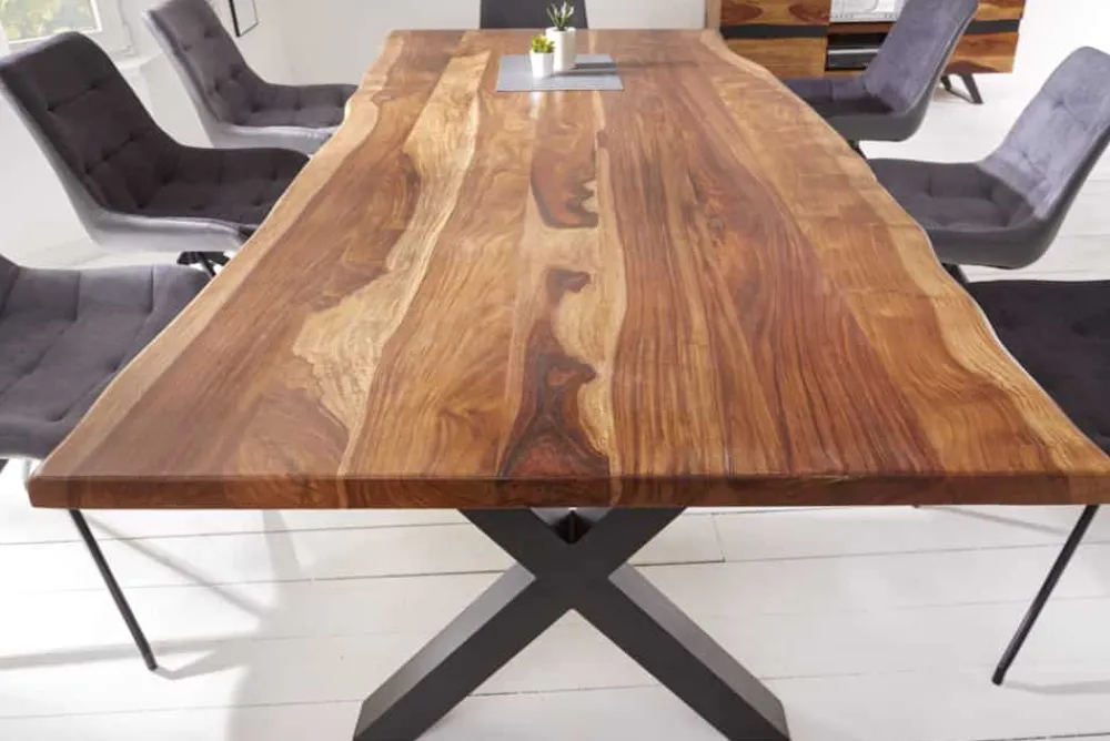 Riess-Ambiente Esstische|Mehr... > Massivholz Baumkanten Esstisch AMAZONAS 180cm braun Sheesham schwarze Metallbeine