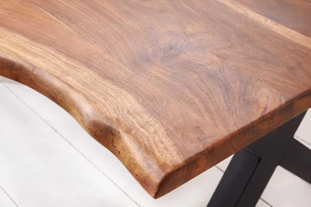Riess-Ambiente Esstische|Mehr... > Massivholz Baumkanten Esstisch AMAZONAS 180cm braun Sheesham schwarze Metallbeine