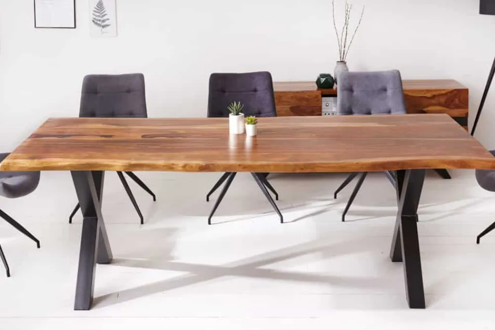 Riess-Ambiente Esstische|Mehr... > Massivholz Baumkanten Esstisch AMAZONAS 180cm braun Sheesham schwarze Metallbeine