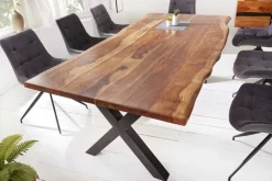 Riess-Ambiente Esstische|Mehr... > Massivholz Baumkanten Esstisch AMAZONAS 200cm braun Sheesham schwarzes Metallgestell