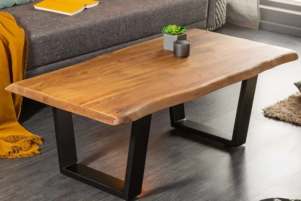Riess-Ambiente Couchtische & Truhen|Mehr... > Massivholz Baumstamm Couchtisch MAMMUT 110cm Akazie schwarzes Metallgestell 3,5cm Tischplatte