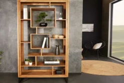 Riess-Ambiente Standregale > Massivholz Bücherregal CUBUS 190cm Akazie honey finish Metallfüße schwarz Standregal