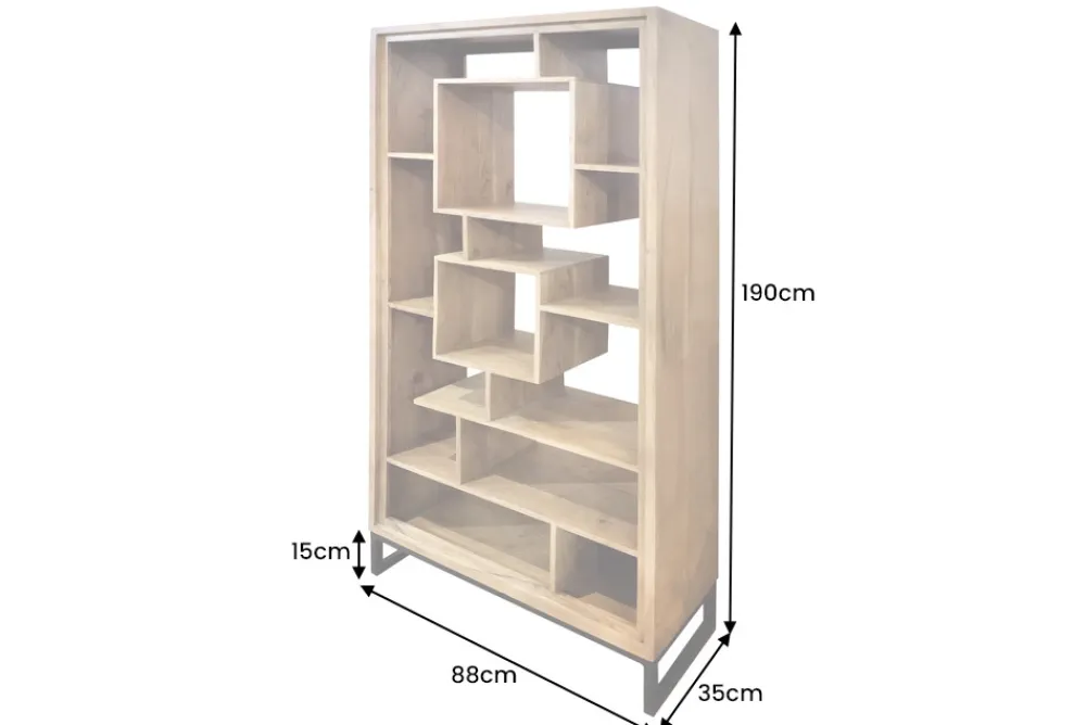 Riess-Ambiente Standregale > Massivholz Bücherregal CUBUS 190cm Akazie honey finish Metallfüße schwarz Standregal