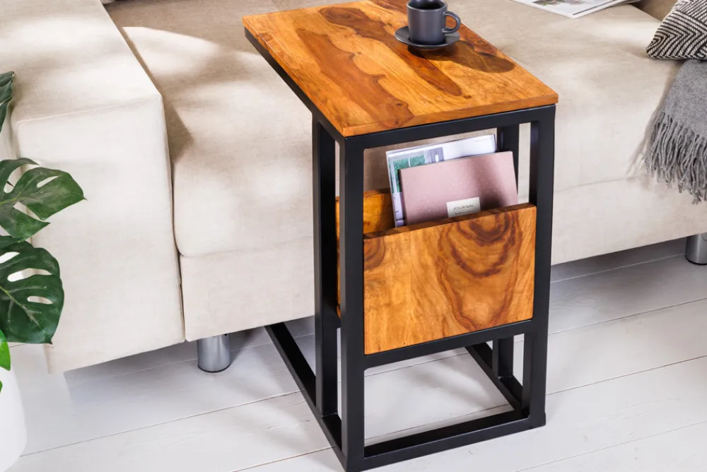 Riess-Ambiente Mehr...|Couchtische > Massivholz Beistelltisch CONCIERGE 60cm braun Sheesham stone finish mit Stauraum