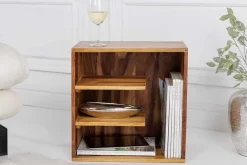 Riess-Ambiente Beistelltische|Mehr... > Massivholz Beistelltisch CUBUS 45cm braun Sheesham stone finish Regal Nachttisch