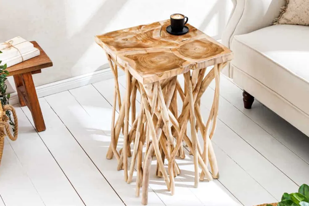 Riess-Ambiente Beistelltische|Mehr... > Massivholz Beistelltisch DRIFTWOOD 60cm natur Teak viereckig im Stelzen-Design