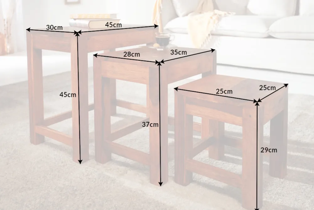 Riess-Ambiente Beistelltische|Mehr... > Massivholz Beistelltische 3er Set MONSOON 45cm braun Sheesham stone finish Couchtisch