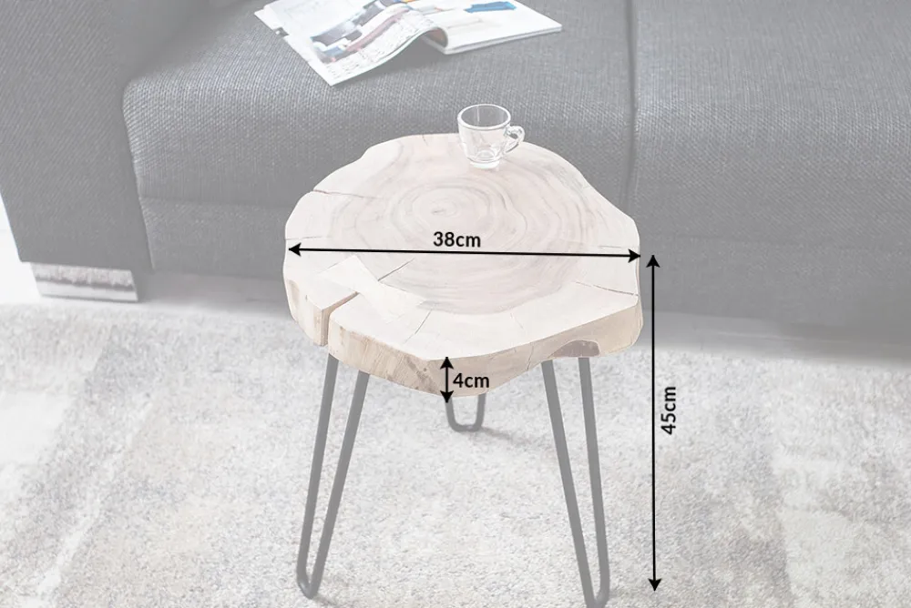 Riess-Ambiente Beistelltische|Mehr... > Massivholz Beistelltisch GOA 40cm natur Akazie Baumstamm Metall schwarz Hairpin Legs