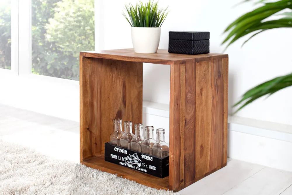 Riess-Ambiente Beistelltische|Mehr... > Massivholz Beistelltisch MAKASSAR 45cm braun Sheesham stone finish Regal handmade