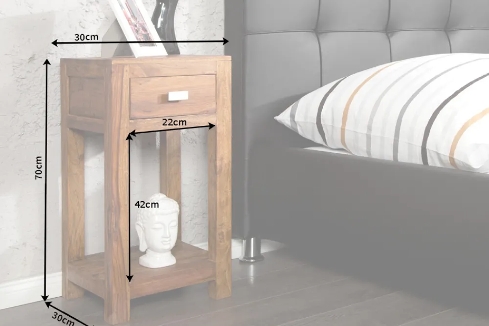 Riess-Ambiente Beistelltische|Mehr... > Massivholz Beistelltisch MAKASSAR 70cm braun Sheesham stone finish mit Stauraum