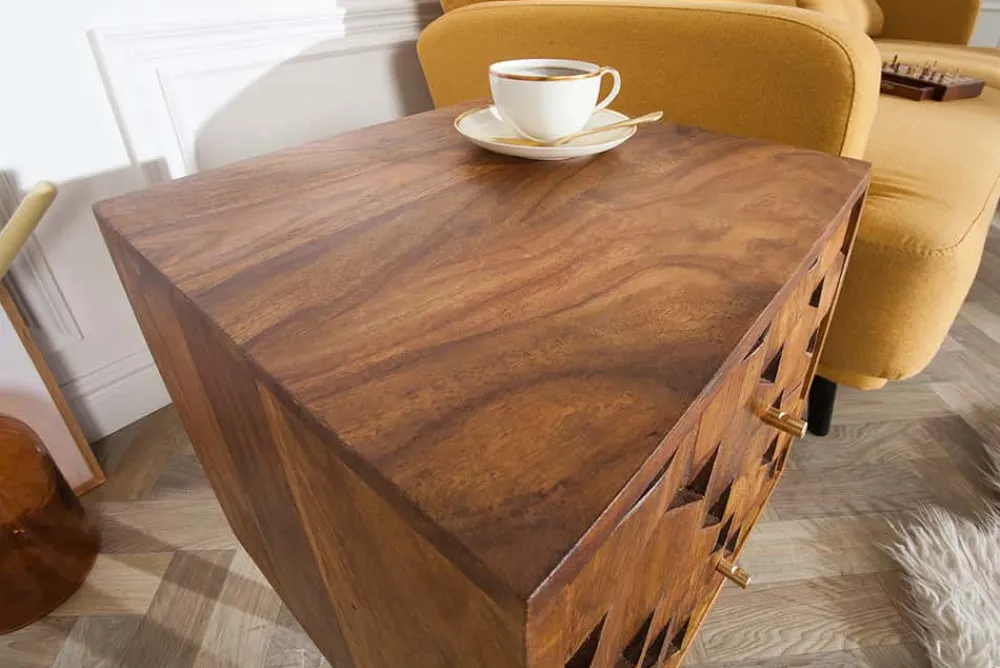 Riess-Ambiente Mehr...|Massivholztische > Massivholz Beistelltisch MYSTIC LIVING 60cm braun Sheesham stone finish Nachttisch