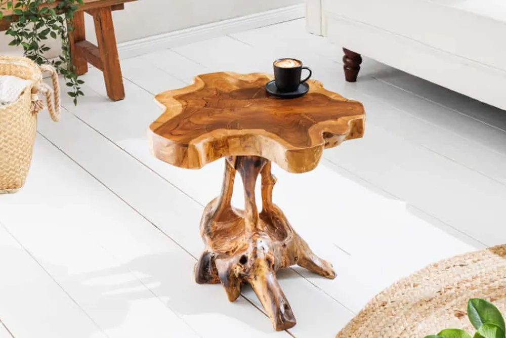 Riess-Ambiente Beistelltische|Mehr... > Massivholz Beistelltisch ROOT 40cm natur Teak aus Wurzelholz im Stelzen-Design