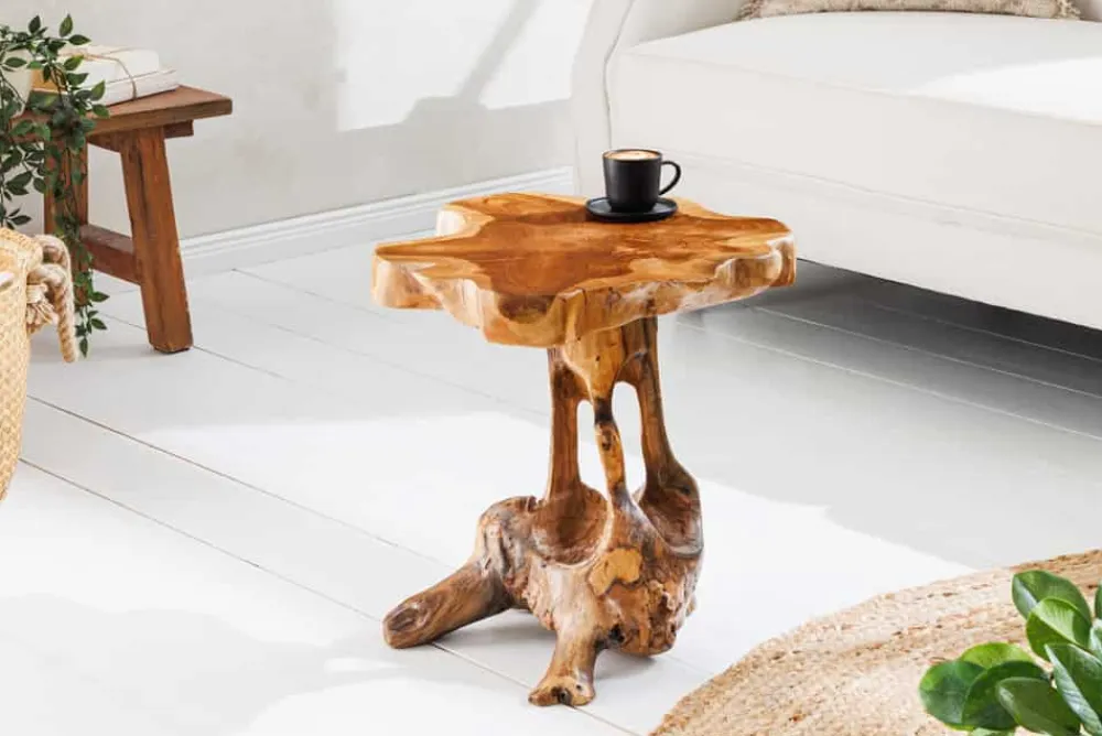 Riess-Ambiente Beistelltische|Mehr... > Massivholz Beistelltisch ROOT 40cm natur Teak aus Wurzelholz im Stelzen-Design