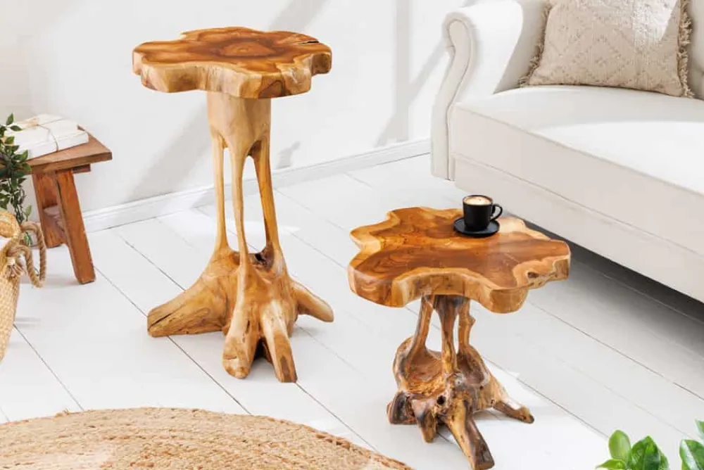 Riess-Ambiente Beistelltische|Mehr... > Massivholz Beistelltisch ROOT 70cm natur Teak aus Wurzelholz im Stelzen-Design