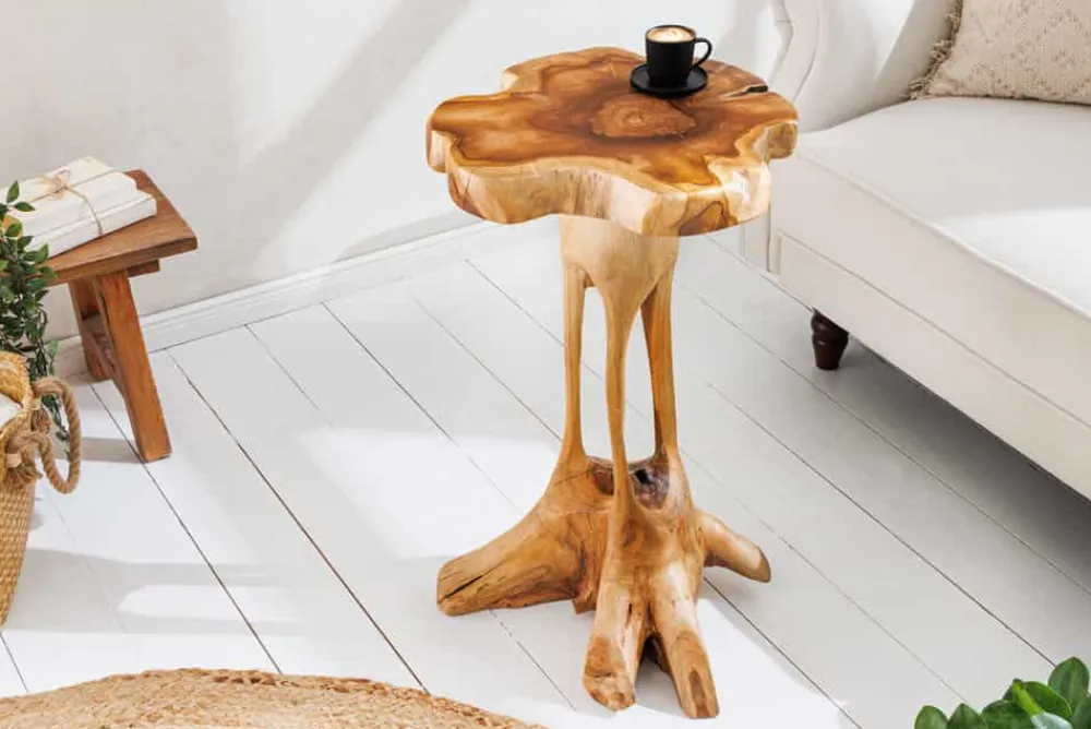 Riess-Ambiente Beistelltische|Mehr... > Massivholz Beistelltisch ROOT 70cm natur Teak aus Wurzelholz im Stelzen-Design
