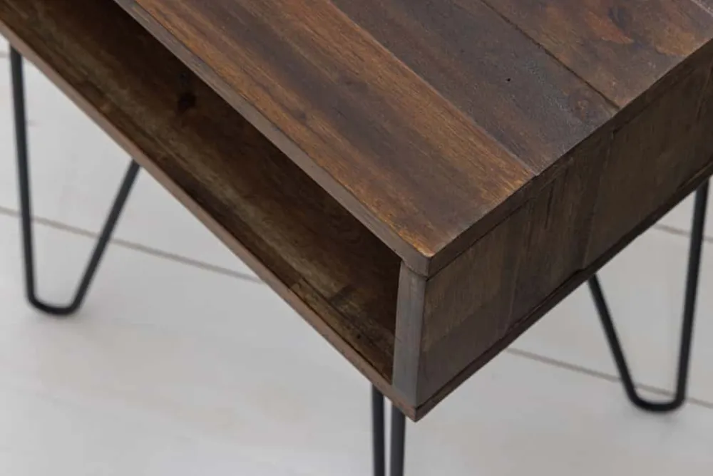 Riess-Ambiente Mehr...|Massivholztische > Massivholz Beistelltisch SCORPION 55cm Akazie Nachttisch mit Ablage Hairpin Legs Metall