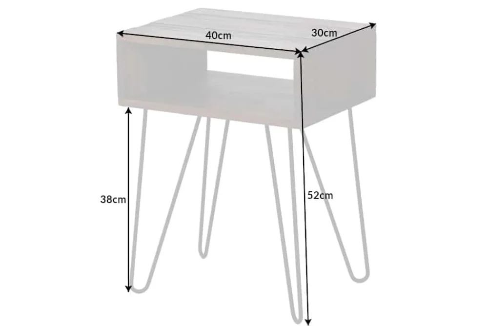 Riess-Ambiente Mehr...|Massivholztische > Massivholz Beistelltisch SCORPION 55cm Akazie Nachttisch mit Ablage Hairpin Legs Metall
