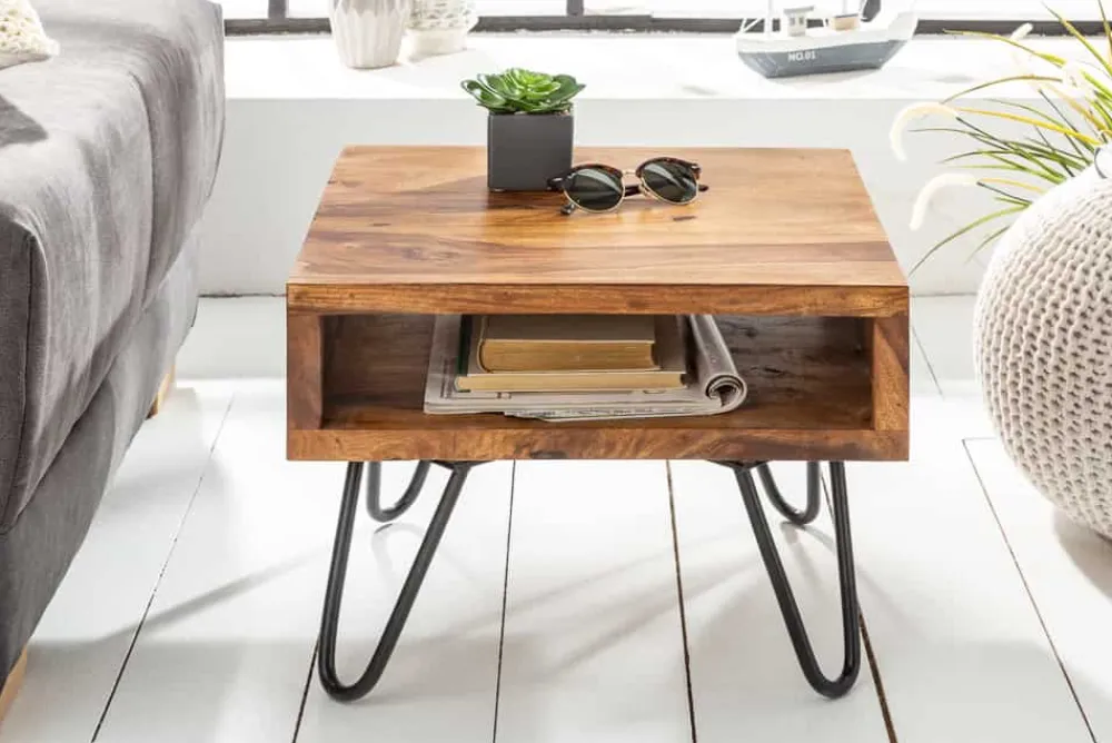 Riess-Ambiente Industrial Loft|Mehr... > Massivholz Beistelltisch SCORPION 45cm braun Sheesham stone finish Hairpin Legs Stauraum