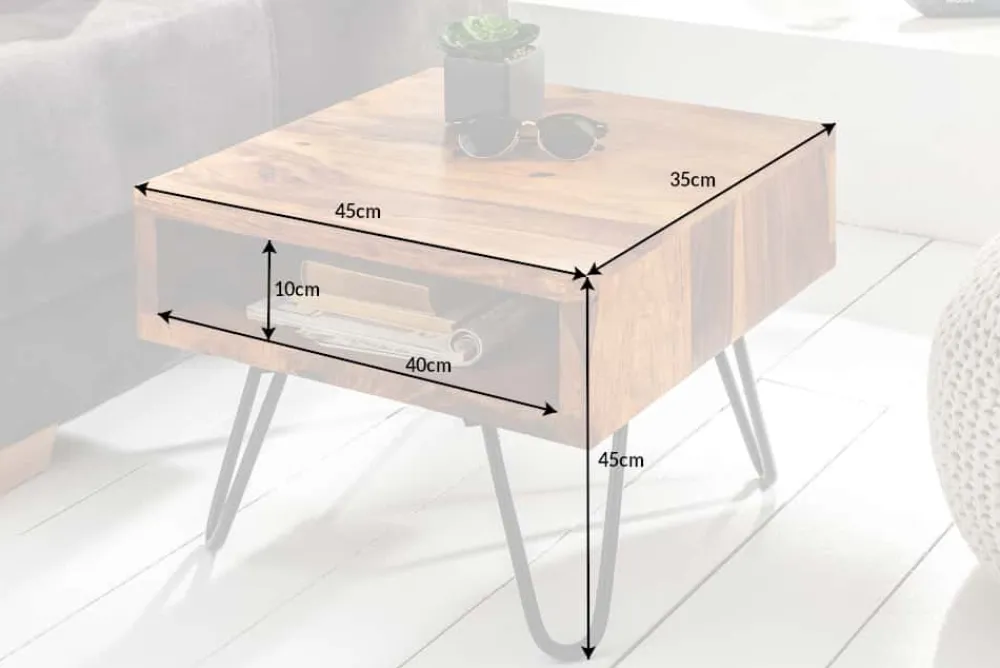 Riess-Ambiente Industrial Loft|Mehr... > Massivholz Beistelltisch SCORPION 45cm braun Sheesham stone finish Hairpin Legs Stauraum
