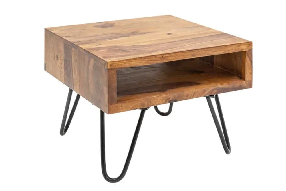 Riess-Ambiente Industrial Loft|Mehr... > Massivholz Beistelltisch SCORPION 45cm braun Sheesham stone finish Hairpin Legs Stauraum
