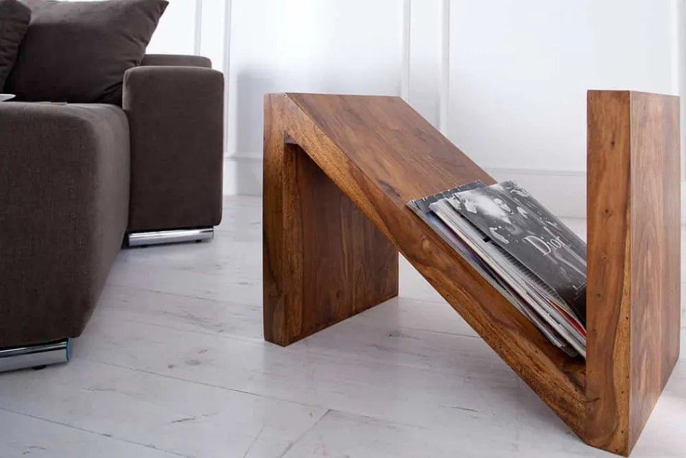 Riess-Ambiente Beistelltische|Mehr... > Massivholz Beistelltisch Z 45cm braun Sheesham stone finish einzigartige Maserung