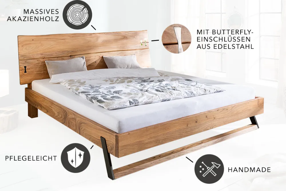 Riess-Ambiente Mehr... > Massivholz Bett AMAZONAS 180x200cm Akazie Baumkante natur Doppelbett
