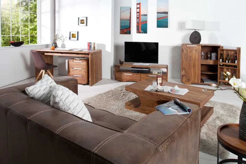 Riess-Ambiente Mehr...|Mehr... > Massivholz Bürotisch CUBUS 120cm braun Sheeshamholz stone finish Schreibtisch