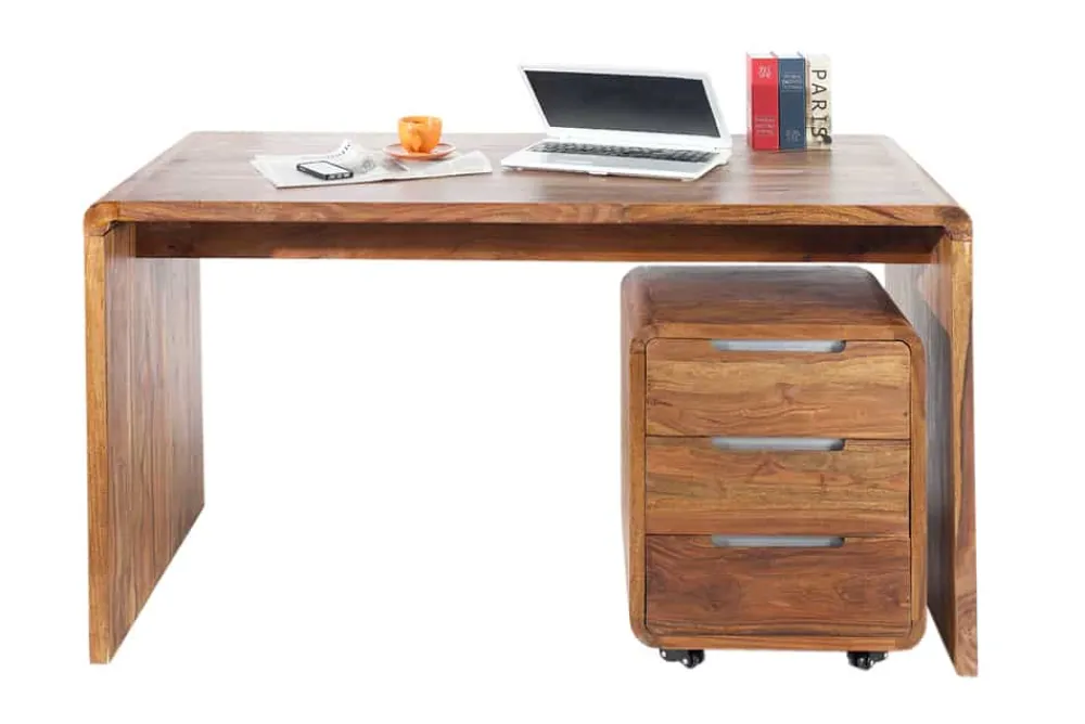 Riess-Ambiente Mehr...|Mehr... > Massivholz Bürotisch CUBUS 120cm braun Sheeshamholz stone finish Schreibtisch