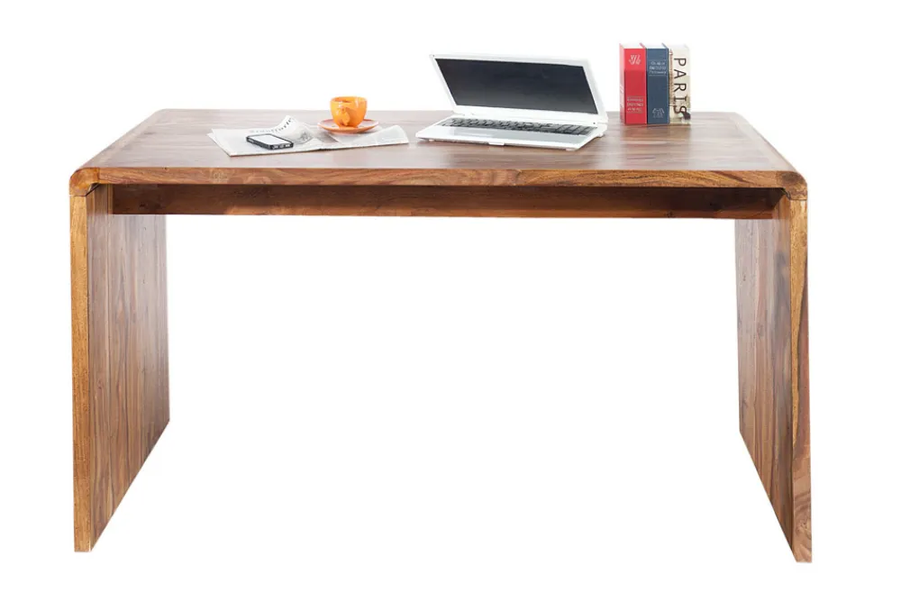 Riess-Ambiente Mehr...|Mehr... > Massivholz Bürotisch CUBUS 120cm braun Sheeshamholz stone finish Schreibtisch