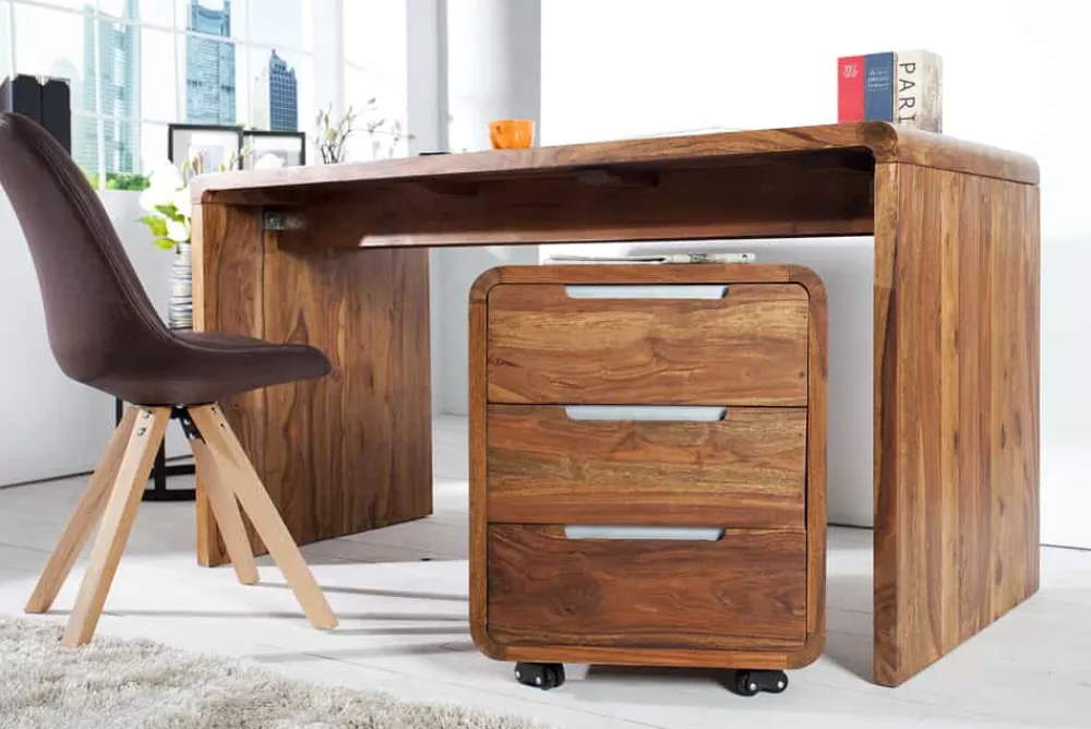 Riess-Ambiente Mehr...|Mehr... > Massivholz Bürotisch CUBUS 120cm braun Sheeshamholz stone finish Schreibtisch