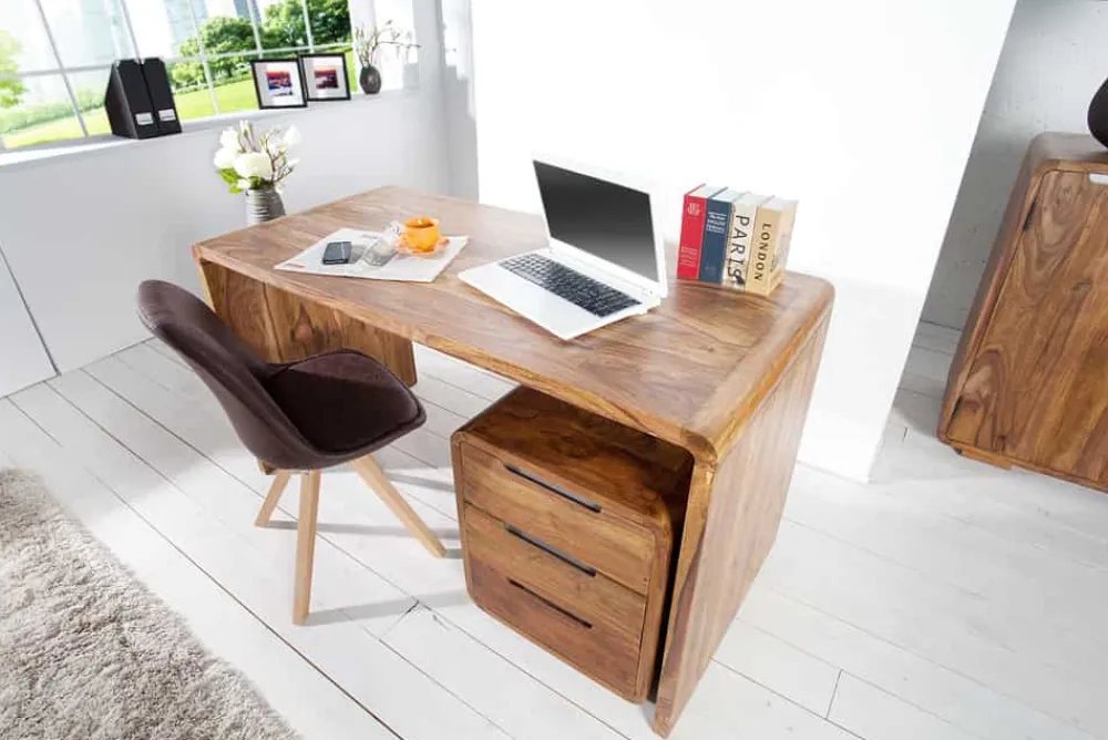 Riess-Ambiente Mehr...|Mehr... > Massivholz Bürotisch CUBUS 120cm braun Sheeshamholz stone finish Schreibtisch