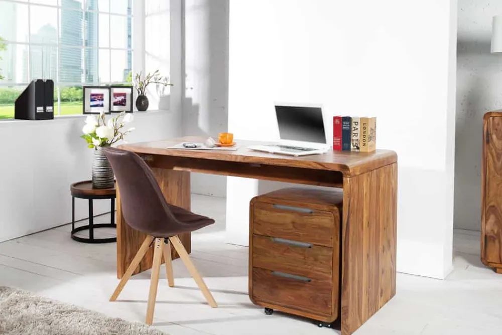 Riess-Ambiente Mehr...|Mehr... > Massivholz Bürotisch CUBUS 120cm braun Sheeshamholz stone finish Schreibtisch