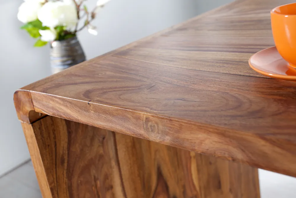 Riess-Ambiente Mehr...|Mehr... > Massivholz Bürotisch CUBUS 120cm braun Sheeshamholz stone finish Schreibtisch