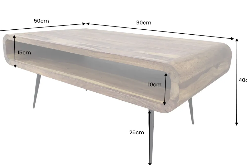 Riess-Ambiente Mehr...|Couchtische > Massivholz Couchtisch ALPHA 90cm braun Sheesham stone finish Metallbeine mit Stauraum