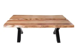 Riess-Ambiente Couchtische & Truhen|Mehr... > Massivholz Couchtisch AMAZONAS 105cm Akazie schwarzes Metall X-Gestell Baumkante Live Edge