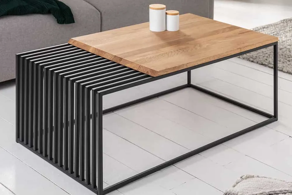 Riess-Ambiente Mehr...|Industrial Loft > Massivholz Couchtisch ARCHITECTURE 100cm Eiche geölt schwarzes Metallgestell