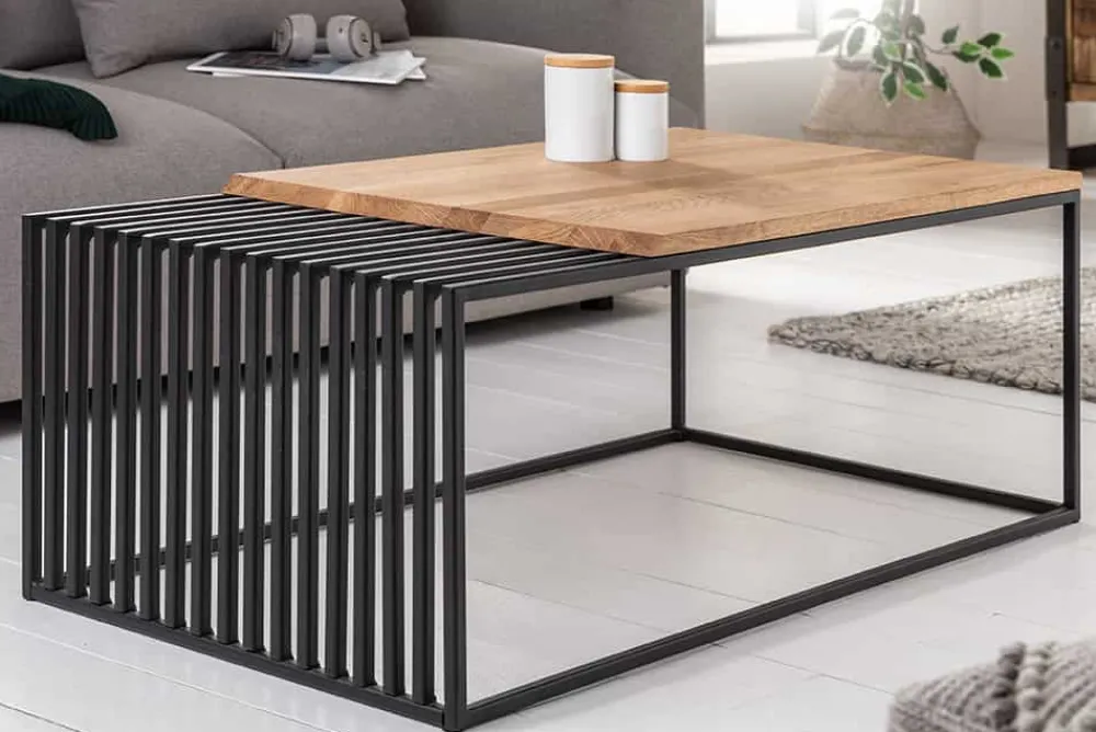 Riess-Ambiente Mehr...|Industrial Loft > Massivholz Couchtisch ARCHITECTURE 100cm Eiche geölt schwarzes Metallgestell
